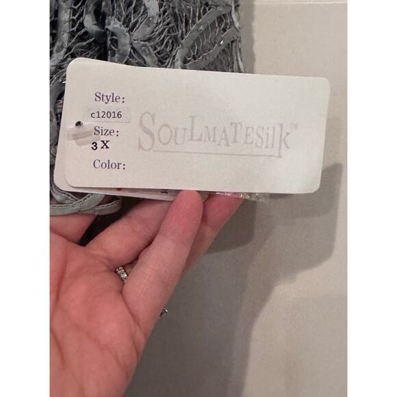 Soulmates Silk Lace Jacket and Sleeveless Formal  Dress Beaded  Plus Size 3X - Picture 8 of 16